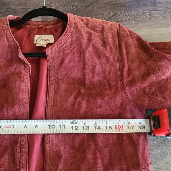 Vintage Onde Red Leather Womens Jacket Open Front Size 8 - Picture 5 of 8